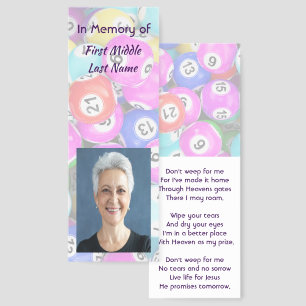 Christian Memorial Photo Keepsake Bingo Game  Bookmarks
