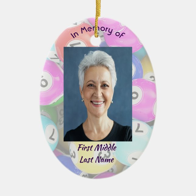 Christian Memorial Photo Keepsake Bingo Game  Ceramic Ornament (Front)