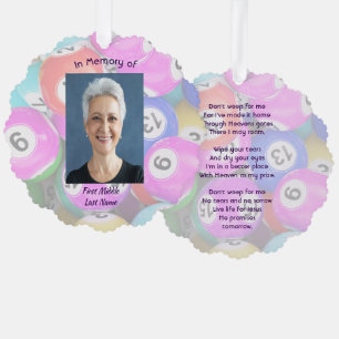 Christian Memorial Photo Keepsake Bingo Game Ornament Card