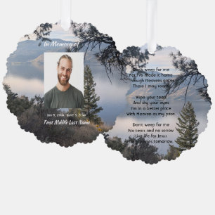 Christian Memorial Photo Lake Mountain Trees Ornament Card