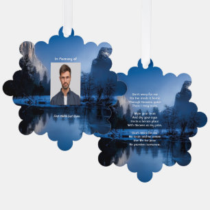 Christian Memorial Photo Mountain Lake Winter Snow Ornament Card