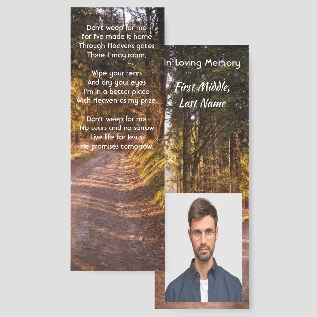 Christian Memorial Photo Prayer Forest Trail Walk Bookmarks (Front & Back)