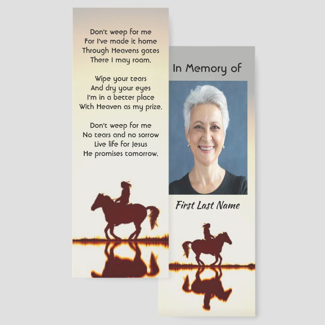 Christian Memorial Photo Prayer Horse Back Riding Bookmarks (Front & Back)