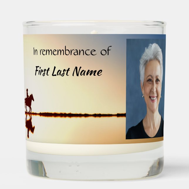 Christian Memorial Photo Prayer Horse Back Riding Scented Candle (Back)