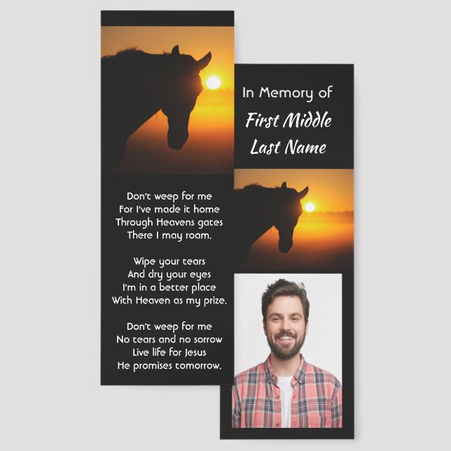 Christian Memorial Photo Prayer Horse Silhouette Bookmarks (Front & Back)