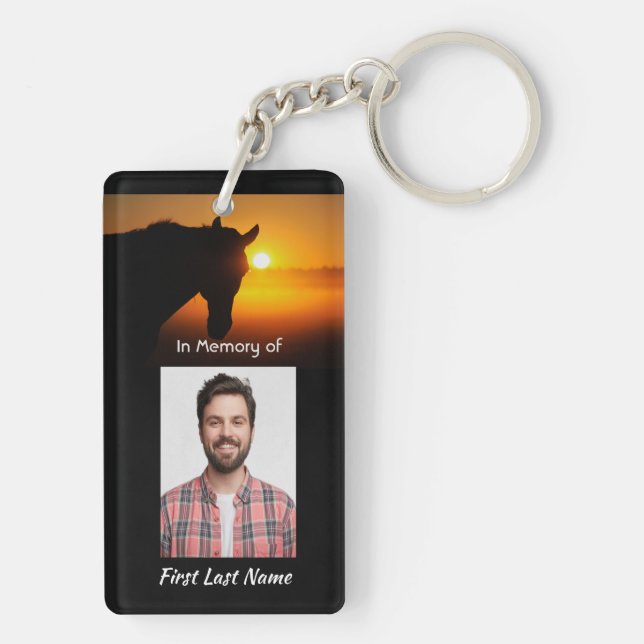 Christian Memorial Photo Prayer Horse Silhouette Keychain (Back)