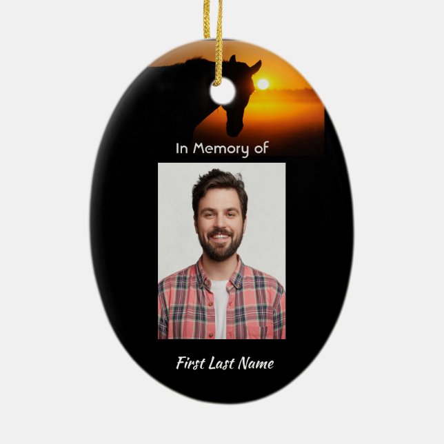 Christian Memorial Photo Prayer Horse Western Ceramic Ornament (Back)