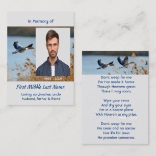 Christian Memorial Photo Prayer Lake Geese Birds Business Card
