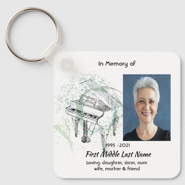 Christian Memorial Photo Prayer Piano Musician Keychain (Front)