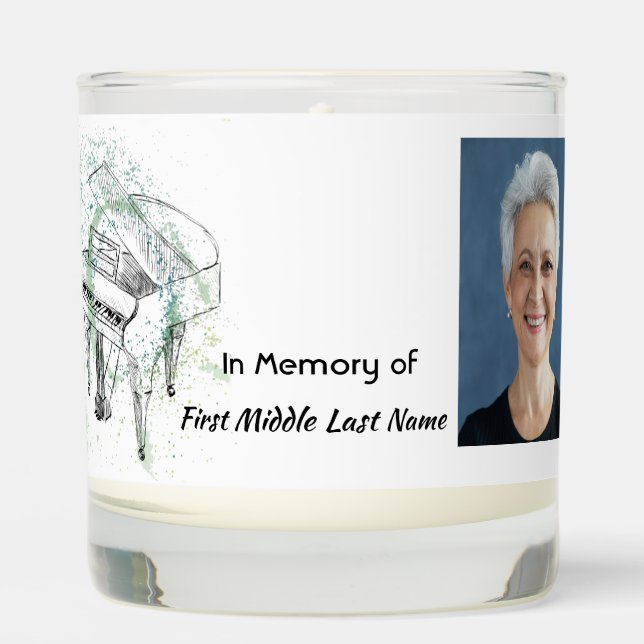 Christian Memorial Photo Prayer Piano Musician Scented Candle (Front)