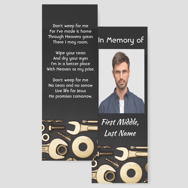 Christian Memorial Photo Prayer Tools Mechanic Bookmarks (Front & Back)