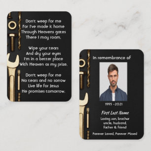 Christian Memorial Photo Prayer Tools Mechanic Business Card