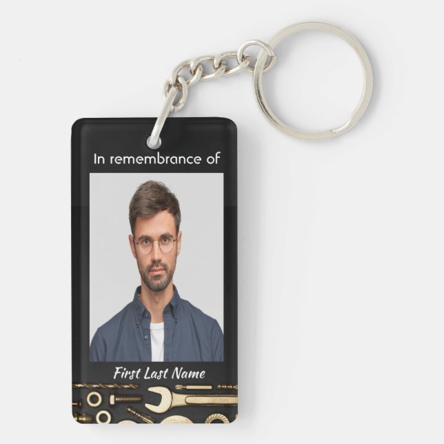 Christian Memorial Photo Prayer Tools Mechanic Keychain (Back)