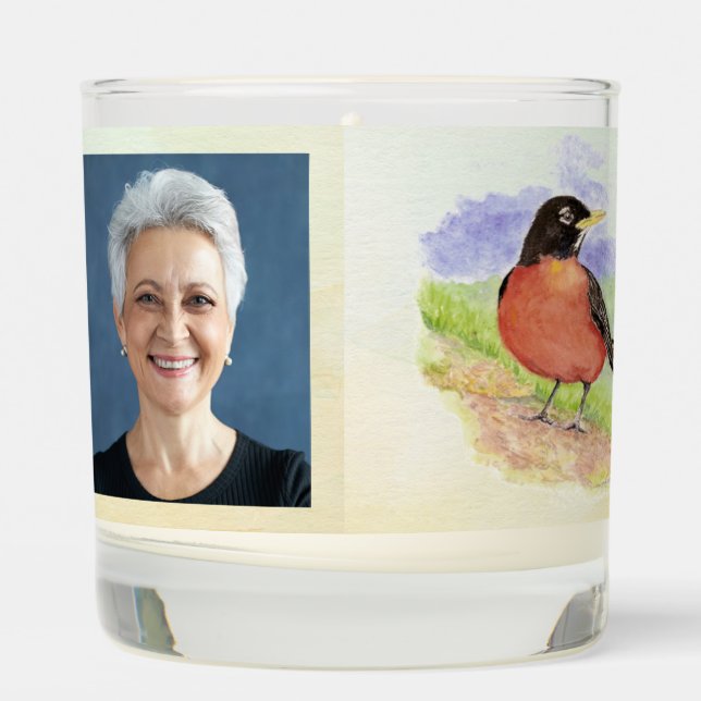 Christian Memorial Photo Robin Garden Bird Scented Candle (Left)