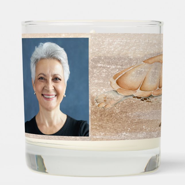 Christian Memorial Photo Sandy Beach Sea Turtle  Scented Candle (Left)