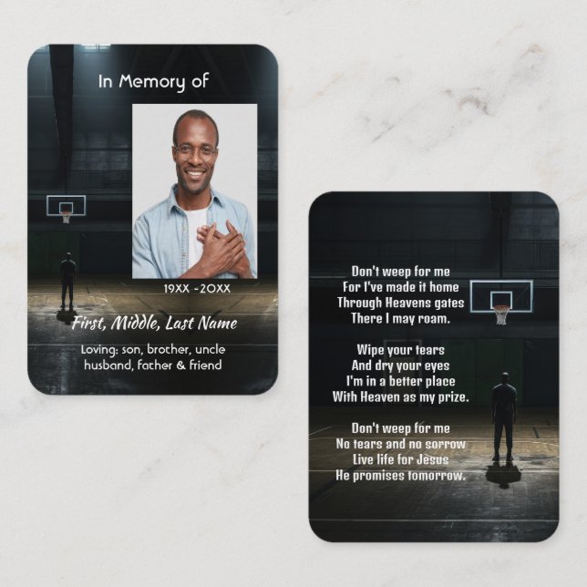 Christian Memorial Pocket Card Basketball Game (Front/Back)