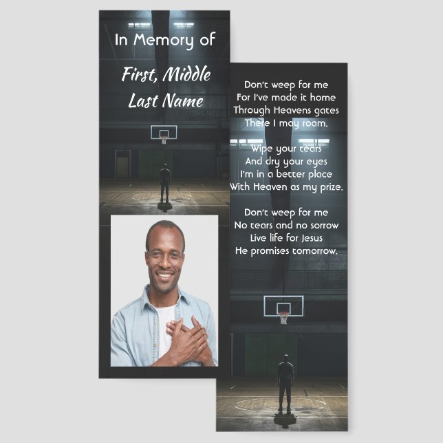 Christian Memorial Pocket Card Basketball Game Bookmarks (Front & Back)