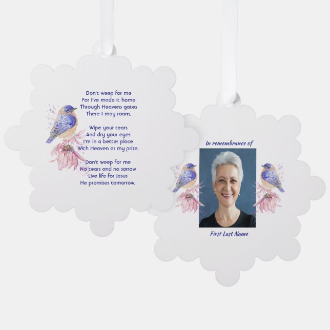 Christian Memorial Poem Bluebird Garden Bird  Ornament Card (Front/Back)