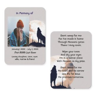 Christian Memorial Prayer Lone Wolf Howling Animal Business Card