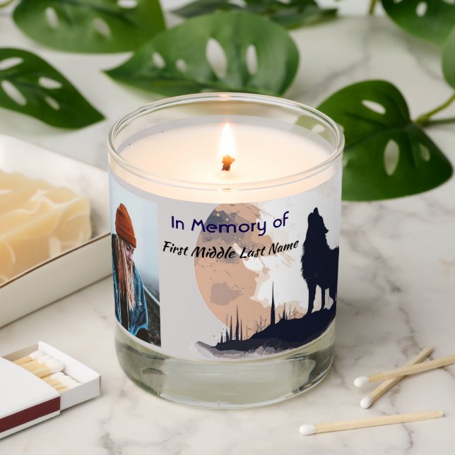 Christian Memorial Prayer Lone Wolf Howling Animal Scented Candle (Lit)
