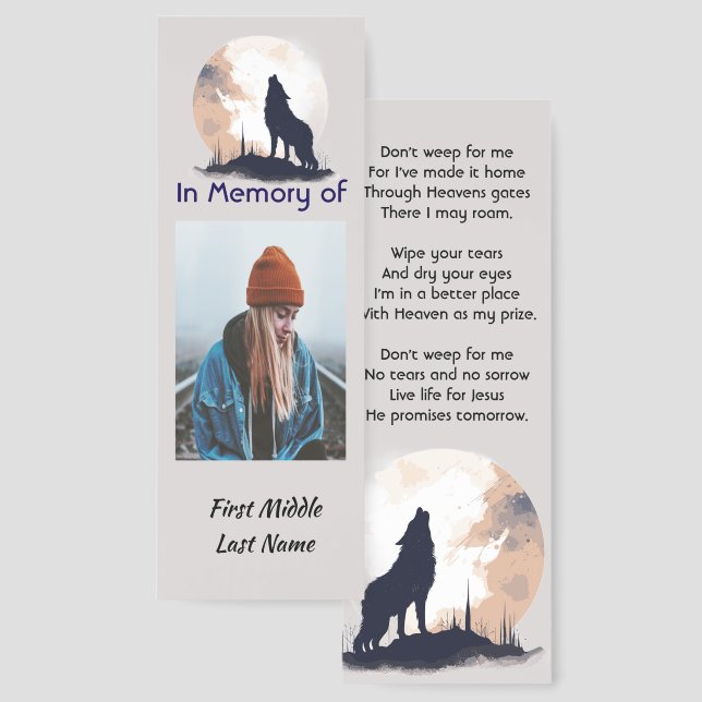  Christian Memorial Prayer Wolf Howling Animal Bookmarks (Front & Back)