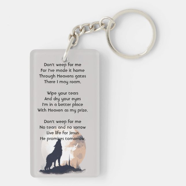  Christian Memorial Prayer Wolf Howling Animal Keychain (Back)