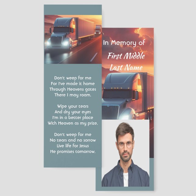 Christian Memorial Semi-Truck  Tractor-trailer  Bookmarks (Front & Back)