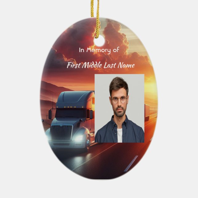 Christian Memorial SemiTruckTractor-trailer  Ceramic Ornament (Back)