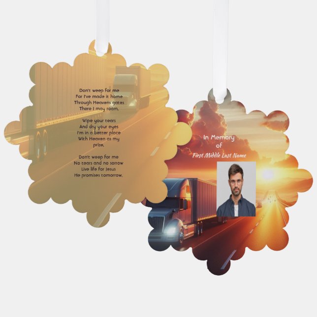 Christian Memorial SemiTruckTractor-trailer  Ornament Card (Front/Back)