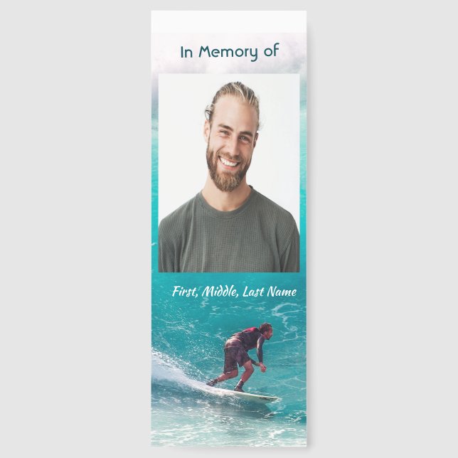 Christian Memorial  Service Wave Surfer Water Bookmarks (Front)