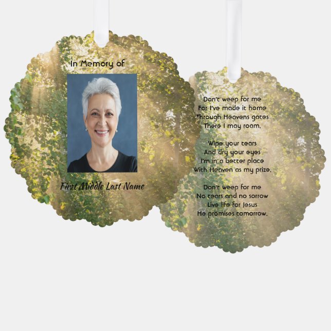 Christian Memorial Sunshine Golden Forest Ornament Card (Front/Back)