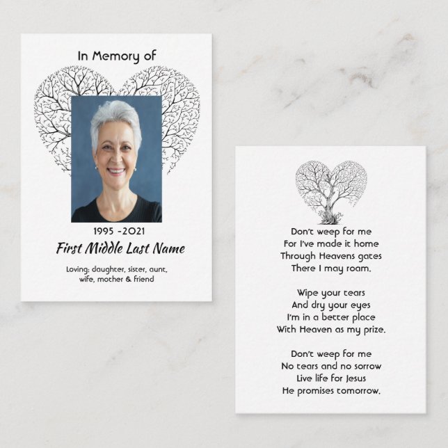 Christian Memorial  Tree of Life Heart Love Business Card (Front/Back)
