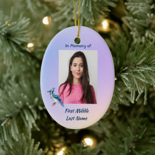 Christian Memorial Watercolor Bluejay Garden Ceramic Ornament