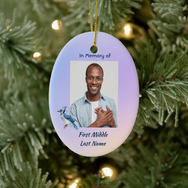 Christian Memorial Watercolor Bluejay Garden  Ceramic Ornament (Tree)