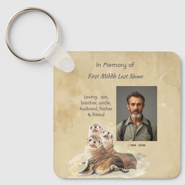Christian Memorial  Watercolor Seals Animals Keychain (Front)