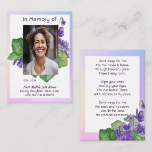 Christian Memorial Watercolor Wild Violet Business Card