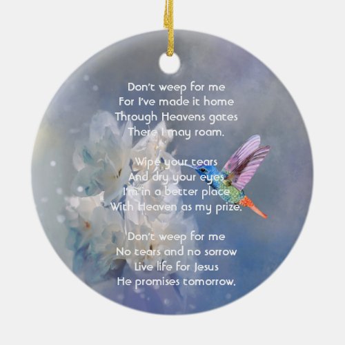 Christian Memorial White Flower Hummingbird Ceramic Ornament