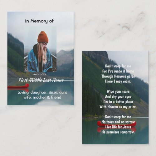 Christian Memorial Wilderness Lake Canoe Business Card