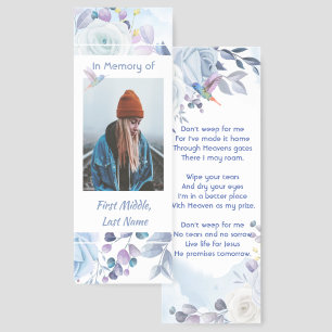 Christian Memory Keepsake Hummingbird Blue Roses Bookmarks