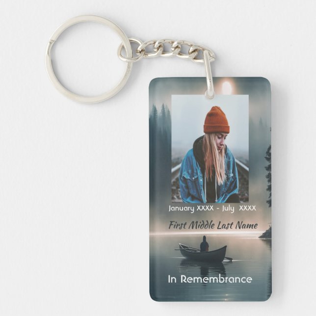 Christian Memory Keepsake Wilderness Lake Canoe Keychain (Front)