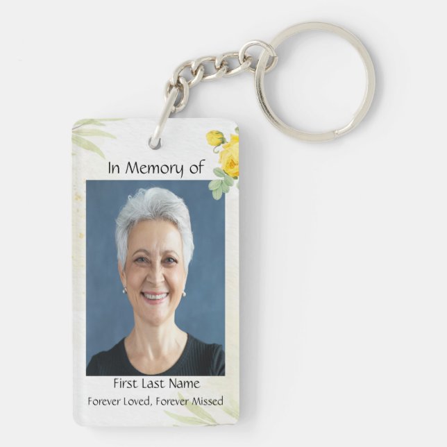 Christian Memory Photo Yellow Roses Garden Flowers Keychain (Back)