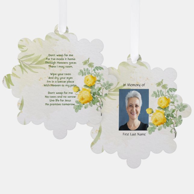 Christian Memory Photo Yellow Roses Garden Flowers Ornament Card (Front/Back)