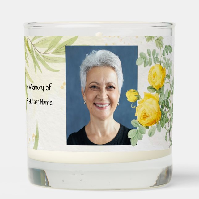 Christian Memory Photo Yellow Roses Garden Flowers Scented Candle (Back)