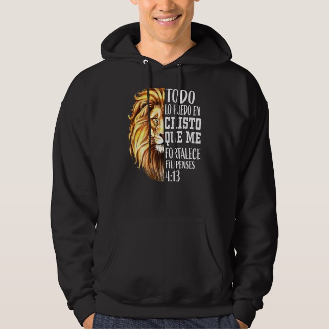 Christian Men Spanish Lion Judah Graphic On Back P Hoodie (Front)