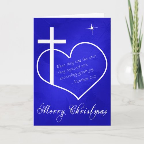 Christian Merry Christmas blue customizable Holiday Card