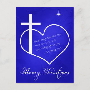 Christian Merry Christmas blue customizable Holiday Postcard