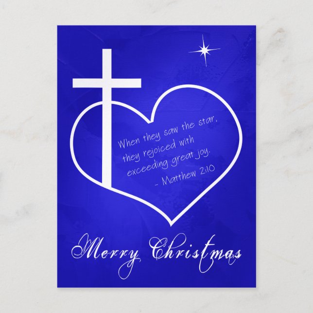 Christian Merry Christmas blue customizable Holiday Postcard (Front)