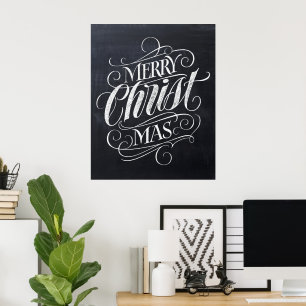 Christian Merry Christmas Chalkboard Calligraphy Poster