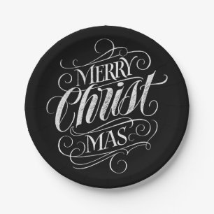 Christian Merry Christmas Chalkboard Lettering Paper Plates