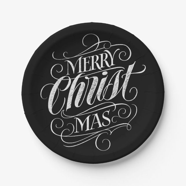 Christian Merry Christmas Chalkboard Lettering Paper Plates (Front)